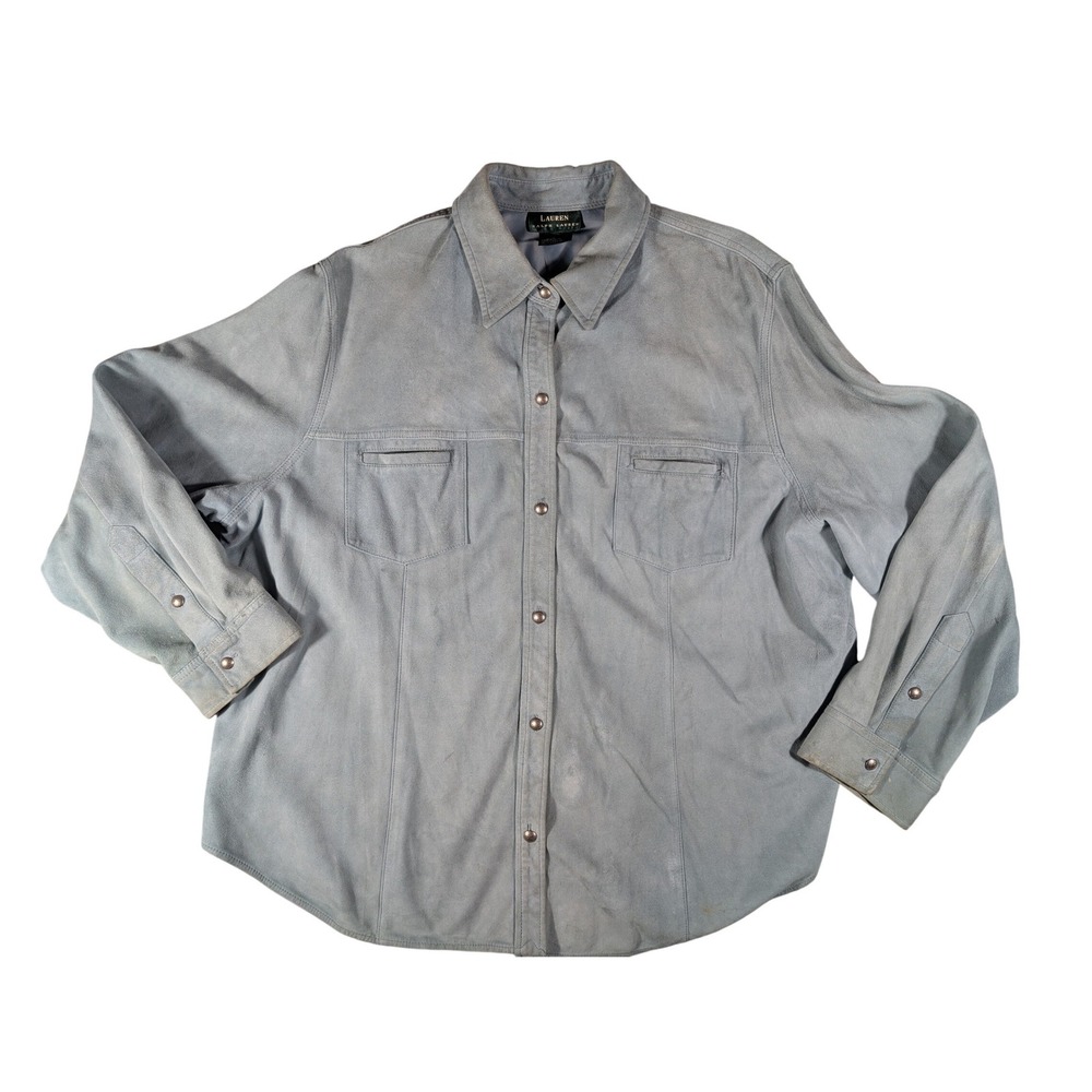 Lauren Ralph Lauren Women's 100% Suede Leather Shacket Dusty Blue Plus‎ Size 3XL